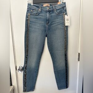 7 For All Mankind Blue Skinny Ankle Jeans with Leopard Side Stripe
